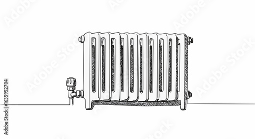 An old, elegant radiator illustrated with fine lines.