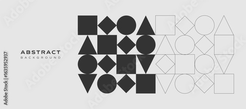 Abstract geometric background with black and outline shapes in horizontal layout. Modern vector design suitable for website banners, covers, and presentation templates