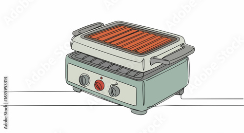Electric grill with sausages prepared.