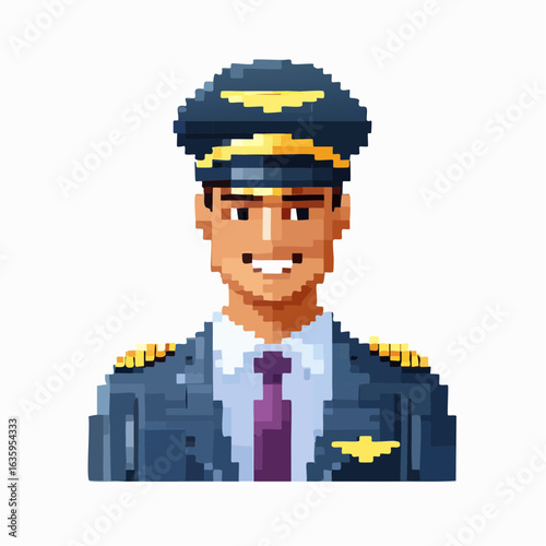 Pixel art commercial pilot man  in cockpit attire