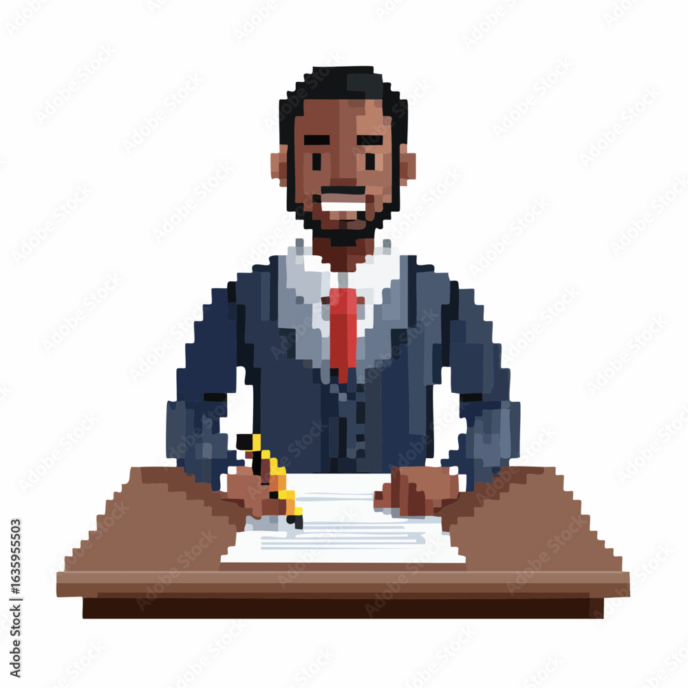 Fototapeta premium Retro pixel style author man writing a novel