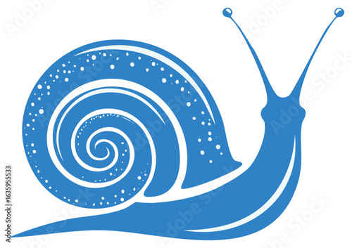 Stylized Blue Snail Illustration with Swirl Shell and Antennae on a Clean Background
