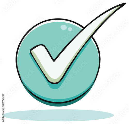 Cartoon illustration of a white checkmark inside a teal circle symbolizing approval and correctness