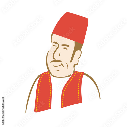 Turkish Man Vector Illustration – Traditional Ottoman Fez Hat and Vest Character