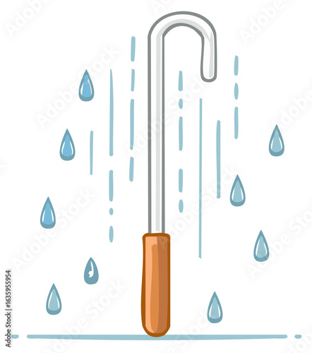 Umbrella handle and falling raindrops simple cartoon illustration