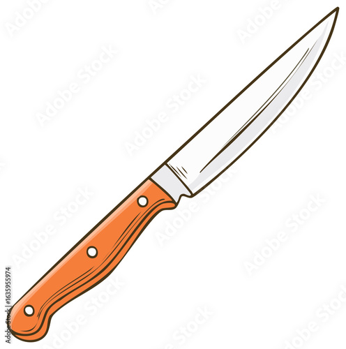 Cartoon Kitchen Knife with Orange Handle Isolated on White Illustration