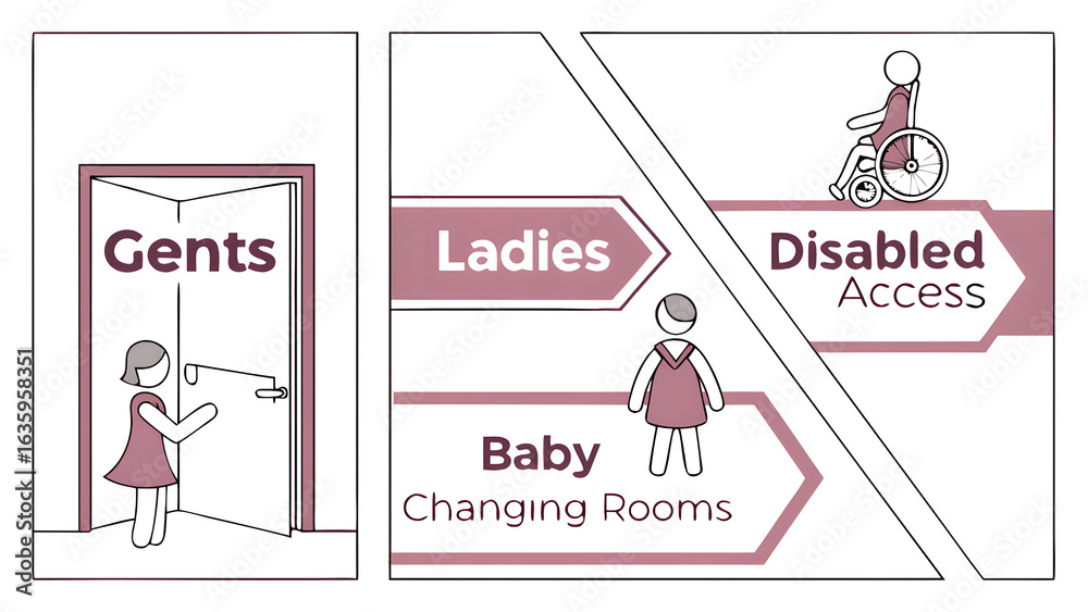 Fototapeta premium Public restroom and baby changing room signs with accessible directions