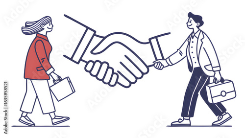 Businesspeople shaking hands, symbolizing partnership and agreement.