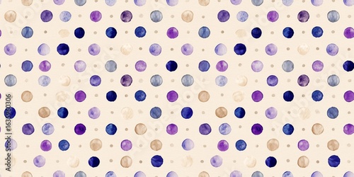 beige watercolour with a neat purple and blue polka dot pattern