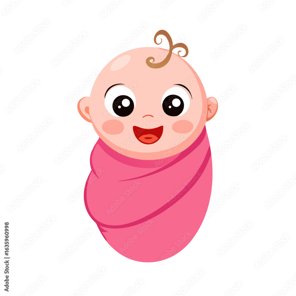 Fototapeta premium Adorable Smiling Swaddled Newborn Baby Cartoon Vector