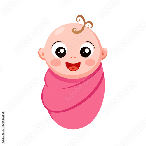 Adorable Smiling Swaddled Newborn Baby Cartoon Vector