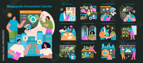 Megapolis Innovation Center. Flat Vector Illustration