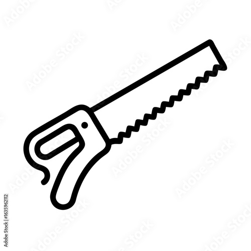 Hand saw tool with a wooden handle and serrated edge  
