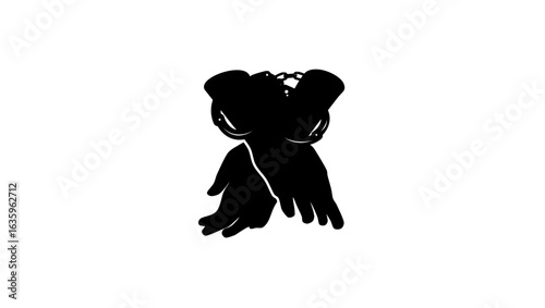 handcuffs on hands,black isolated silhouette