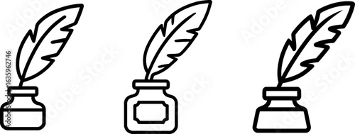Quill pen and inkwell outline vector