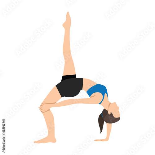 Woman doing Pyramid Pose with Shoulder Stretch. Parsvottanasana or Intense Side Stretch Pose. Flat vector illustration isolated on white background