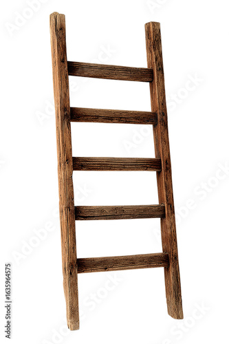 Old wooden stepladder isolated on a transparent background