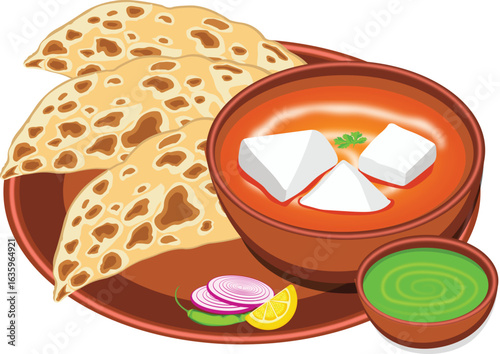 Shahi Paneer With Butter Naan Platter Vector Illustration (Royalty Free)
