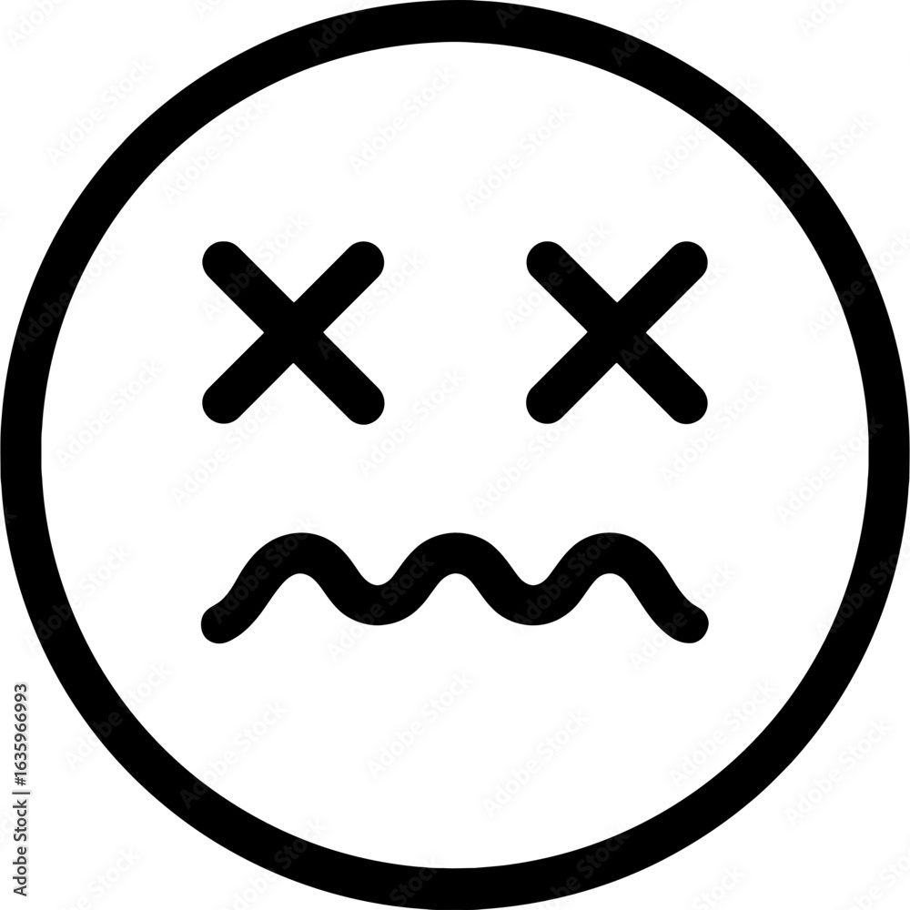 Obraz premium Sick face emotion outline vector