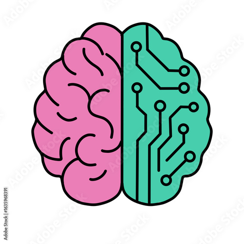 Cerveau moitié organique moitié circuit imprimé en illustration vectorielle