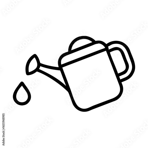 Watering can pouring water in minimalist line art style  