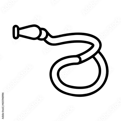 Garden hose coiled with nozzle in simple line art style  