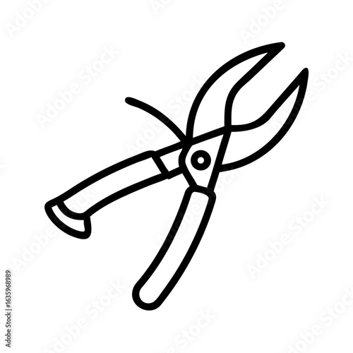 Gardening shears in simple line art style on white background  