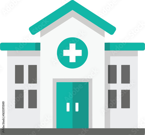 Vector illustration flat vector art of modern hospital building with green accents isolated on white background