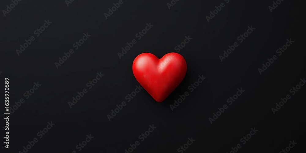 Obraz premium Single red heart against stark black backdrop, red heart, romance