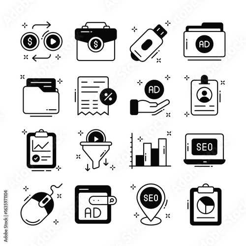Easy to edit handy pack of digital ads glyph style icons