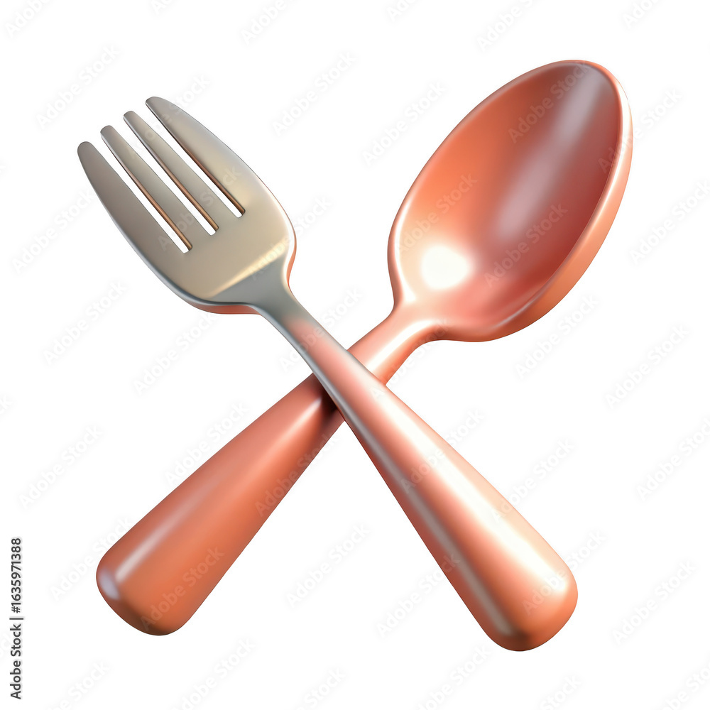 Fototapeta premium Crossed copper fork and spoon isolated on transparent background