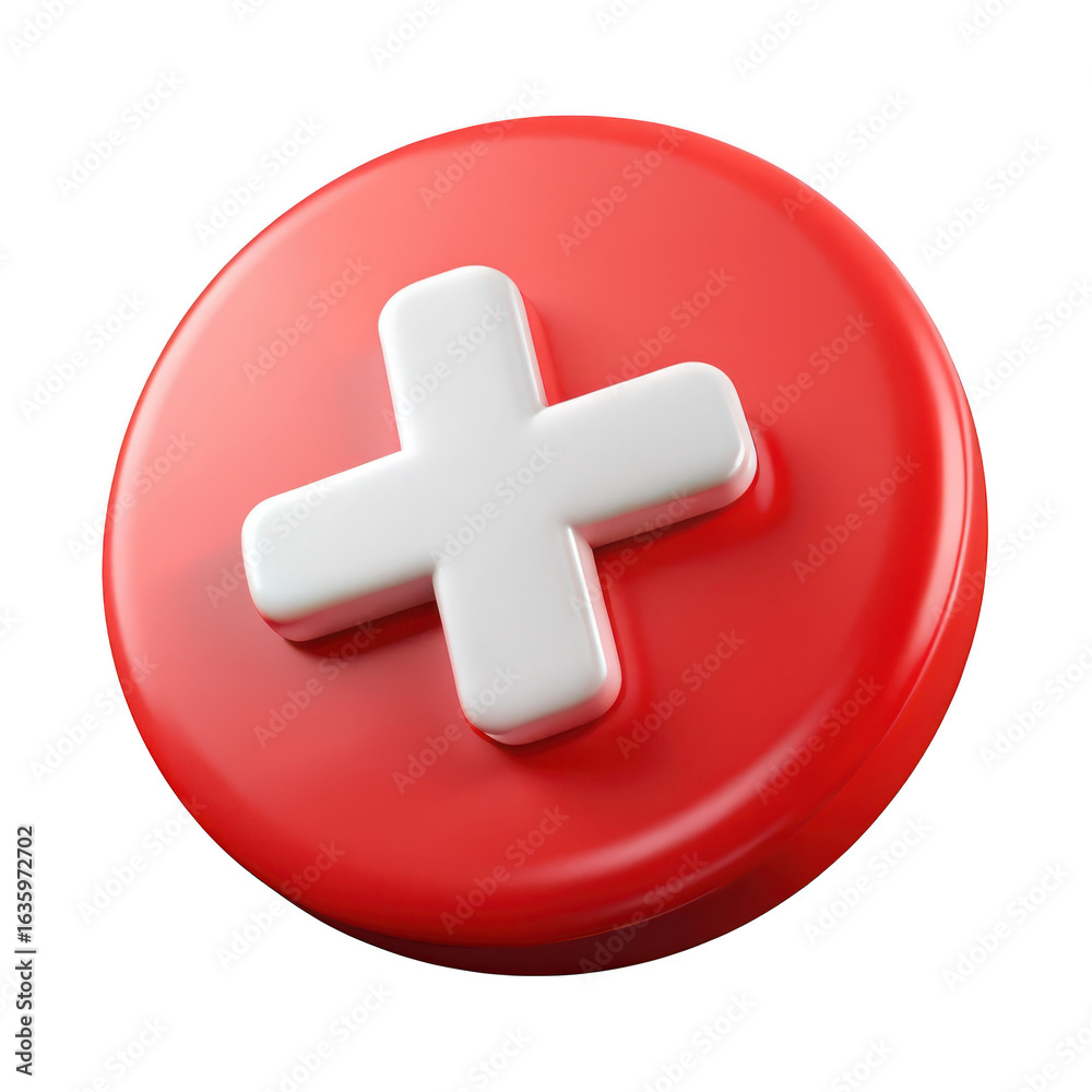 Obraz premium White plus sign on red circle isolated on transparent background