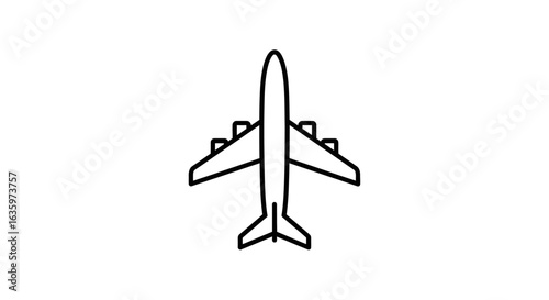 Minimalist topdown outline icon of a commercial airplane with four engines clean line art.