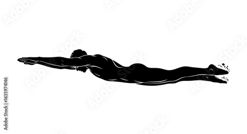 Line Art of a Person Swimming Underwater with Bubbles.