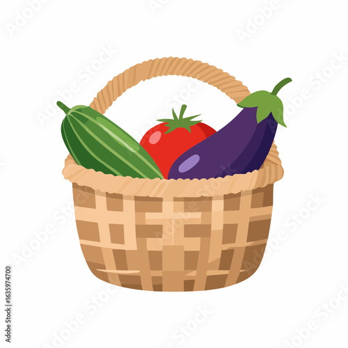 野菜の入った収穫かごのシンプルベクターイラスト
