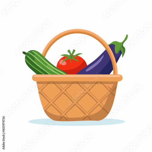 野菜の入った収穫かごのシンプルベクターイラスト