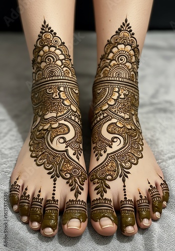 Beautiful traditional henna art on both feet