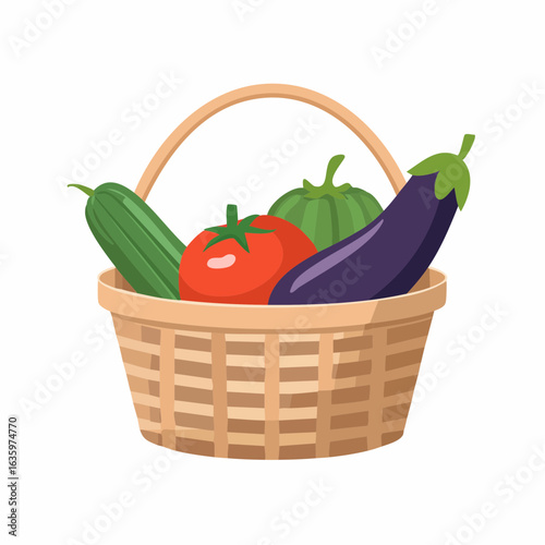 野菜の入った収穫かごのシンプルベクターイラスト