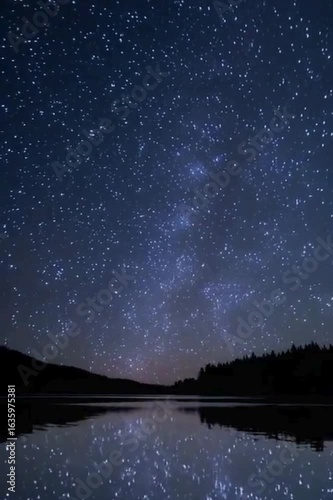 Timelapse video of starry night sky with moving constellations and twinkling stars in dark clear atmosphere, astronomy and nature concept
