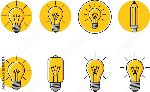 Vector illustration flat vector art of collection of lightbulb icons representing ideas and inspiration