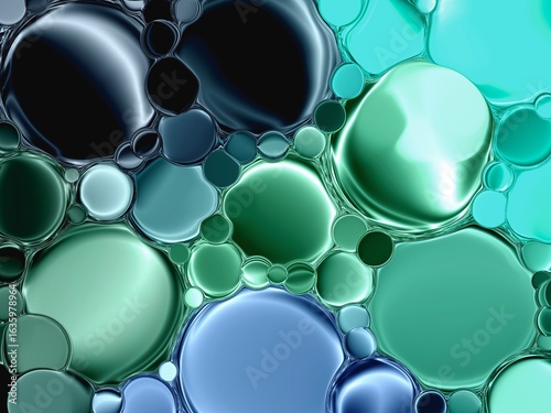 Wallpaper Mural Vibrant abstract texture of blue and green oil and water bubbles with glossy highlights. Ideal for backgrounds, digital art, graphic design, and modern decor. High resolution and visually striking. Torontodigital.ca