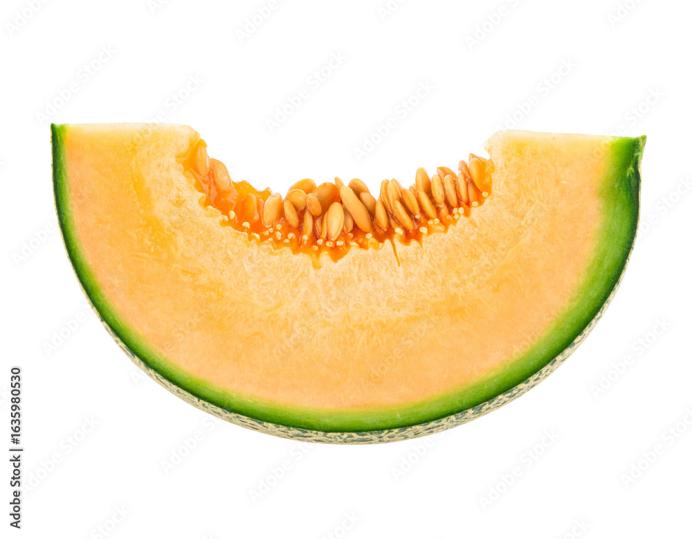 Ripe Cantaloupe Slice with Bright Orange Flesh and Seeds, isolated on a transparent background Ripe Cantaloupe Slice with Bright Orange Flesh and Seeds, isolated on a transparent background