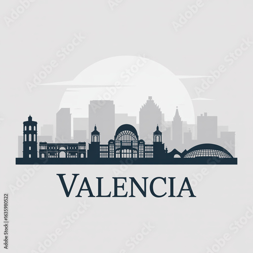 Valencia Skyline Silhouette - Historic Mediterranean City with Futuristic Architecture and Gothic Landmarks in Spain Vector Illustration