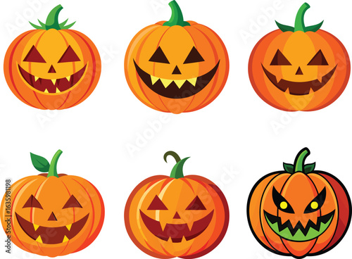 Halloween pumpkin Jack O Lantern icon set