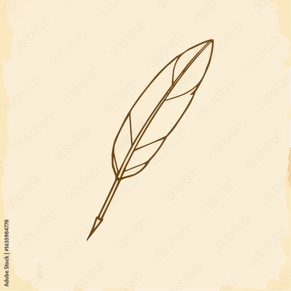Minimalist line drawing of a feather on a textured beige background
Minimalist line drawing of a feather on a textured beige background