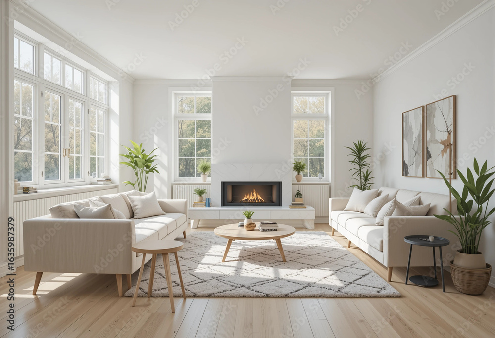 Fototapeta premium modern living room with fireplace