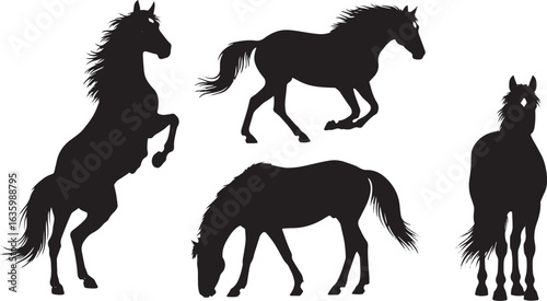 Horse black silhouettes set vector illustration