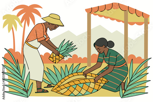 Coconut frond weaving demonstration at outdoor market