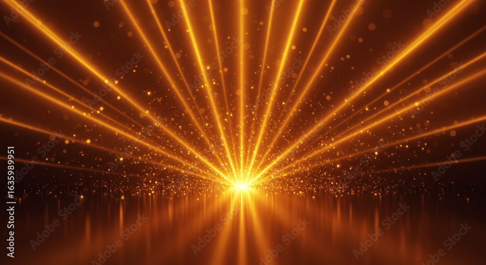 Naklejka premium Bright golden light bursts outwards, creating a radiant and energetic visual effect.