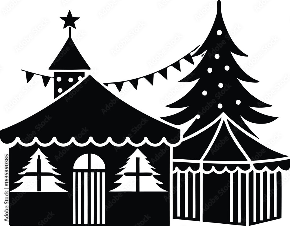 Obraz premium Christmas market silhouette vector elements illustration for festive clipart design